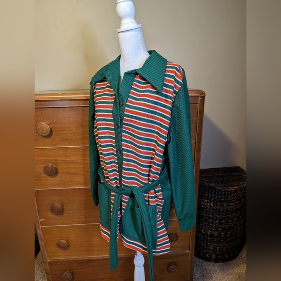 Vintage M'Lady Striped Poly Belted Holiday Lounge Smoking Jacket  - Blokecore - Picture 8 of 13
